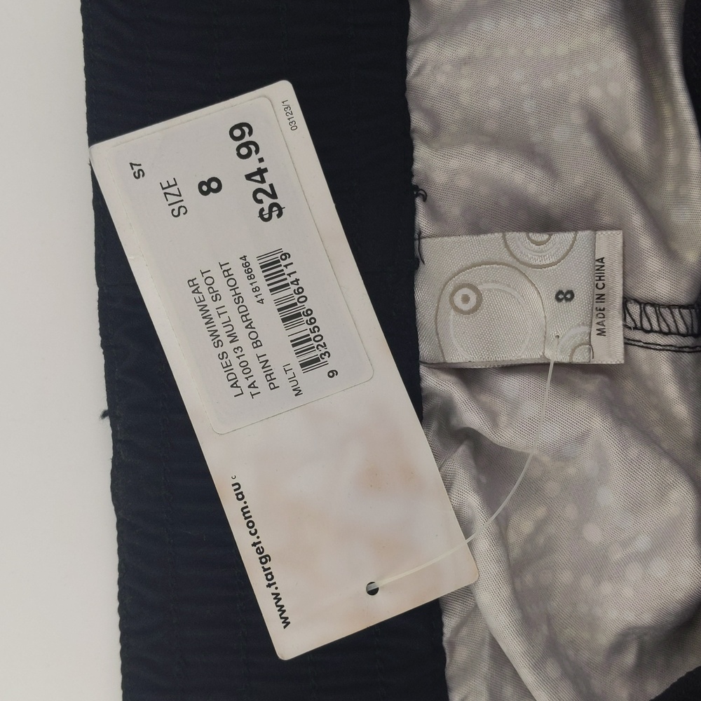 Target Womens Board Shorts Size 8 Black Pink Spot Elastic Waist Ruched Sides NEW - Picture 8 of 9